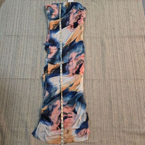 EMORY PARK Strapless Mesh Ruched Midi Bodycon Dress Marble Print NWT - Picture 7 of 8